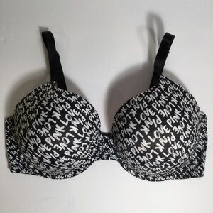 Victoria’s Secret Pink Black and White Love Print Bra Plus 40E 40DD VS